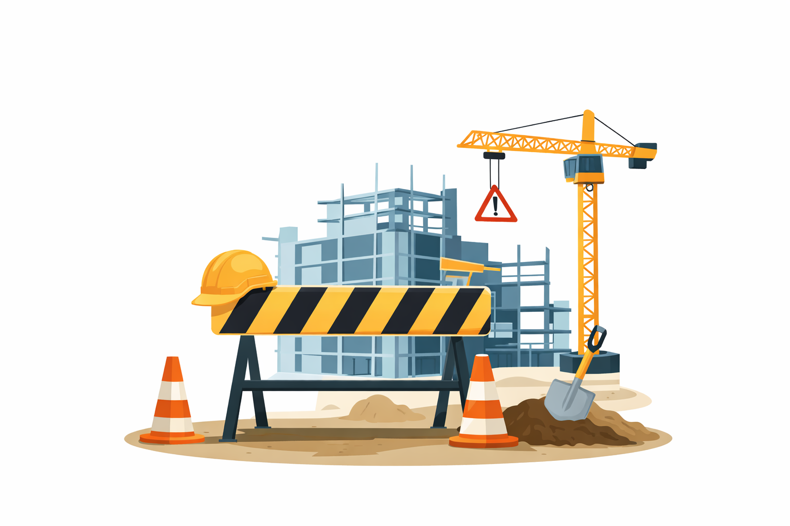 Rakennustyömaa-aiheinen kuvitus